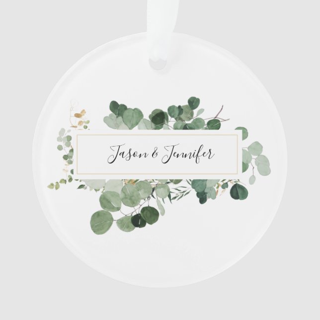 Modern Wedding Greenery Couple Names Elegant Gold Ornament (Front)