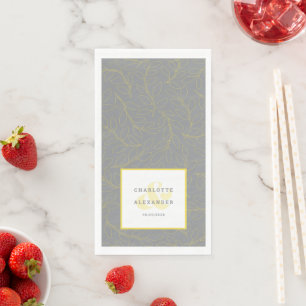Modern Wedding Grey Yellow Bride & Groom Pattern Napkin