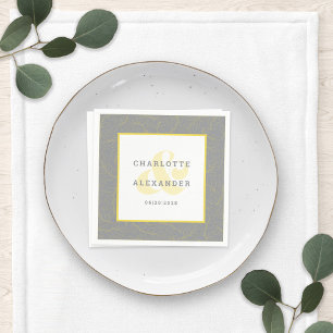 Modern Wedding Grey Yellow Trendy Bride & Groom Napkin
