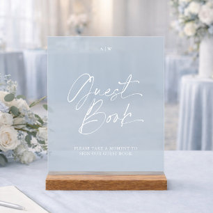 Modern Wedding Guest Book Sign   Dusty Blue