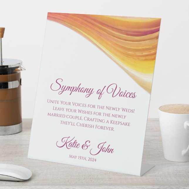 Modern-Wedding Guestbook Sign-Pink Orange Yellow- Pedestal Sign (In SItu)