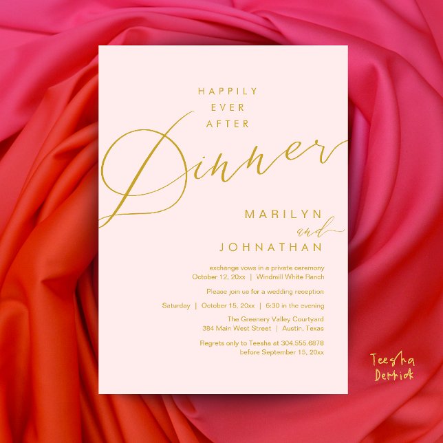 Modern Wedding Happily Ever After Reception Dinner Invitation (Modern Wedding Happily Ever After Reception Dinner Invitation Card in Gold Blush)