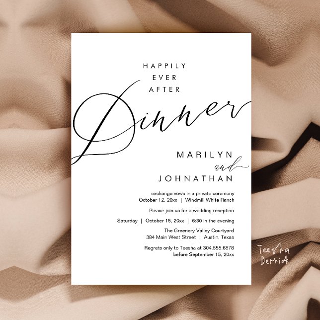 Modern Wedding Happily Ever After Reception Dinner Invitation (Modern Wedding Happily Ever After Reception Dinner Invitation Card in Black and White)