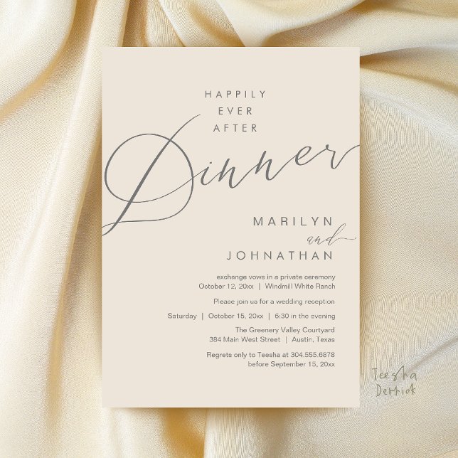 Modern Wedding Happily Ever After Reception Dinner Invitation (Modern Wedding Happily Ever After Reception Dinner Invitation Card in Cream Grey)