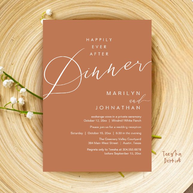 Modern Wedding Happily Ever After Reception Dinner Invitation (Modern Wedding Happily Ever After Reception Dinner Invitation Card in Copper Brown)