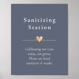 Modern Wedding Heart Sanitising Station Navy Blue Poster