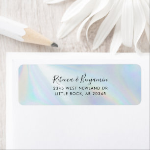 Modern Wedding Holographic Script Return Address Label
