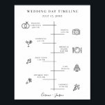 Modern Wedding Icons Timeline Program Poster<br><div class="desc">Modern wedding icons timeline poster. Simple minimalist style black wedding day icons.</div>