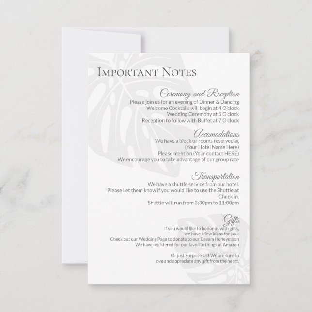 Modern Wedding Information Sheet Insert RSVP Card (Front)