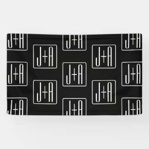 Modern Wedding Initials Pattern   Black & White Banner