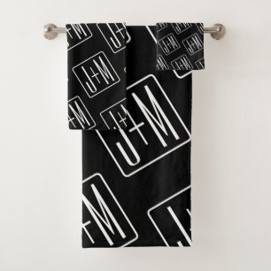 Modern Wedding Initials Pattern   Black & White Bath Towel Set