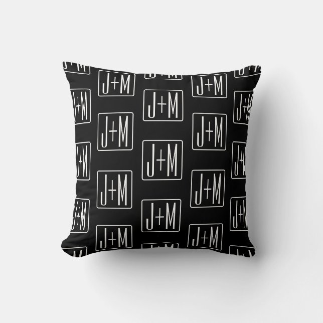 Modern Wedding Initials Pattern | Black & White Cushion (Front)