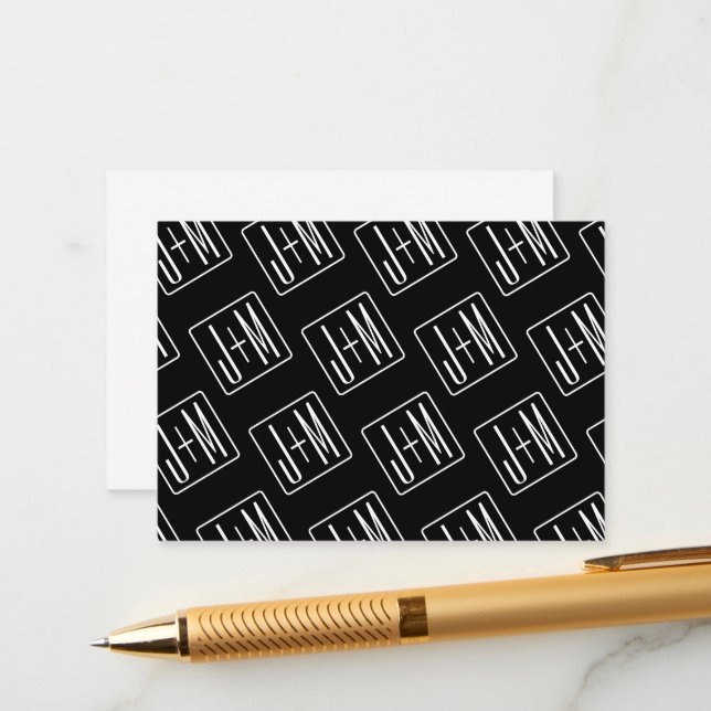 Modern Wedding Initials Pattern | Black & White Enclosure Card (Front/Back In Situ)