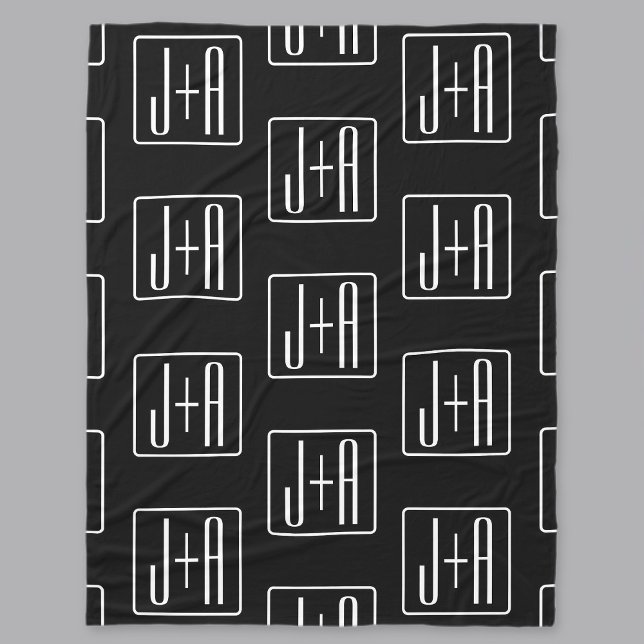 Modern Wedding Initials Pattern | Black & White Fleece Blanket (Creator Uploaded)