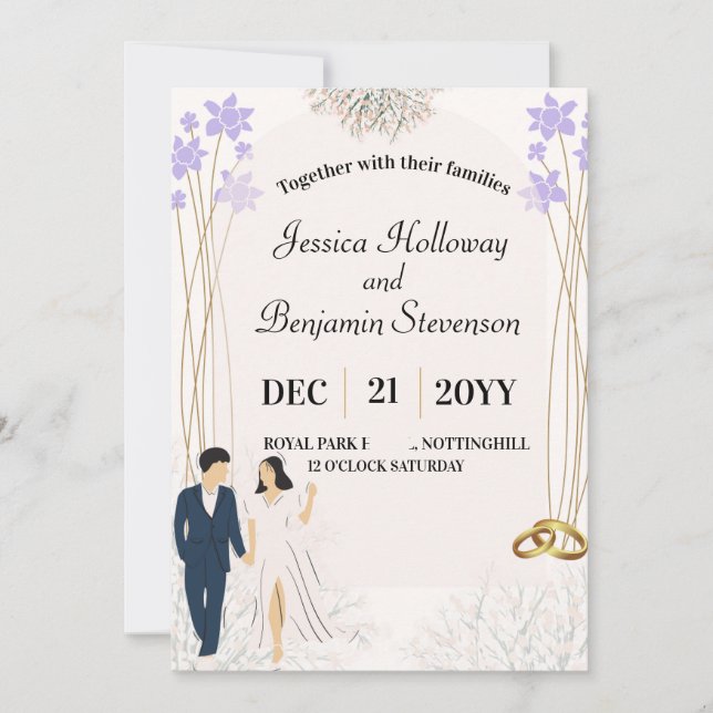 Modern wedding invitation beautiful pastel colours (Front)