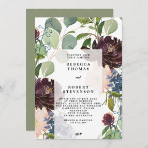 modern wedding invitation purple blue green floral