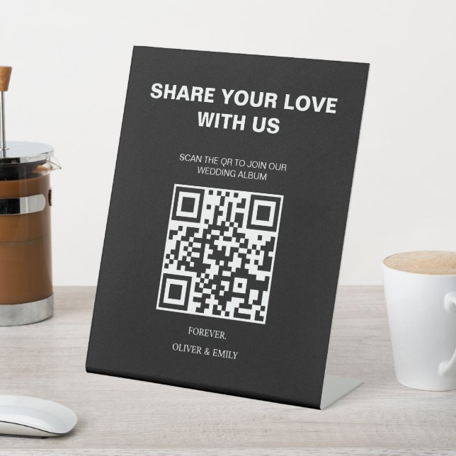 Modern Wedding Invitations with QR Code  Pedestal Sign (In SItu)