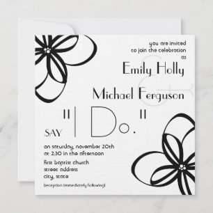 Modern Wedding Invite - Black & White With Flowers