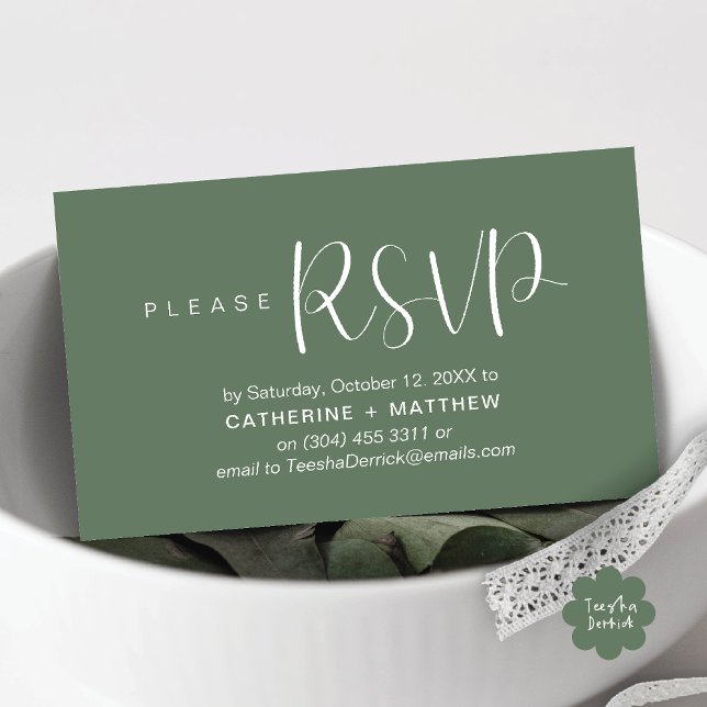 Modern Wedding Invites RSVP Reminder  (Modern Wedding Celebration Invites RSVP Reminder Enclosed Card in Rustic Sage Green)