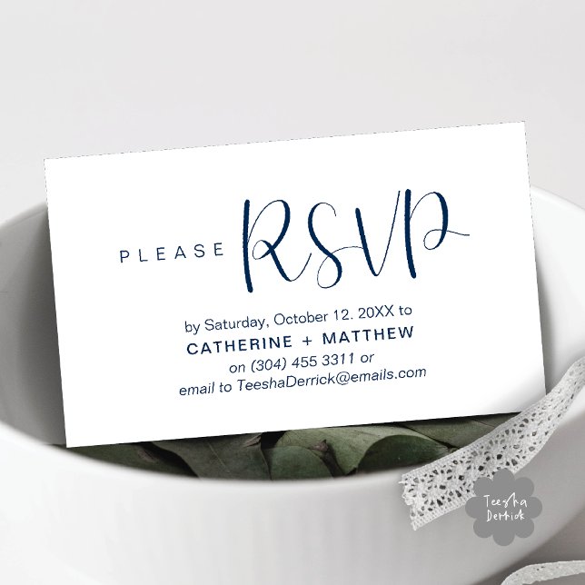 Modern Wedding Invites RSVP Reminder  (Modern Wedding Celebration Invites RSVP Reminder Enclosed Card in Aesthetic Navy Blue)