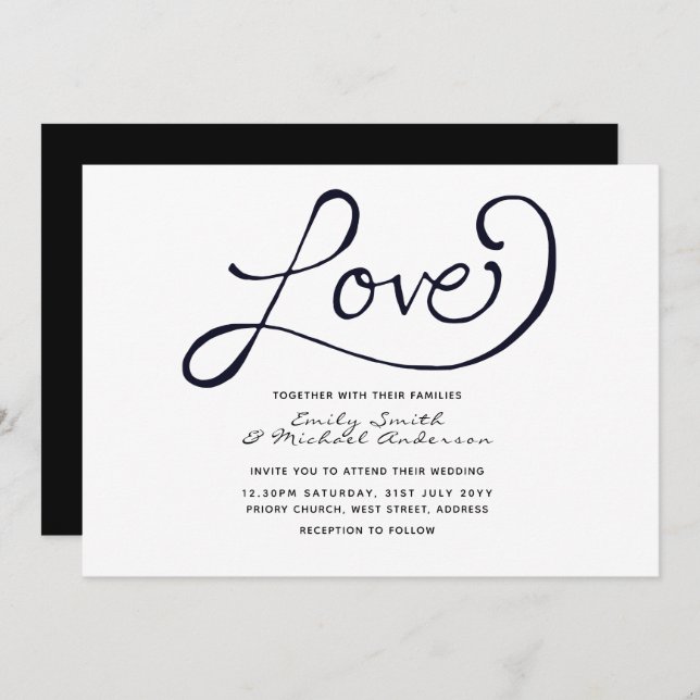 Modern Wedding Invites - Simple black white (Front/Back)