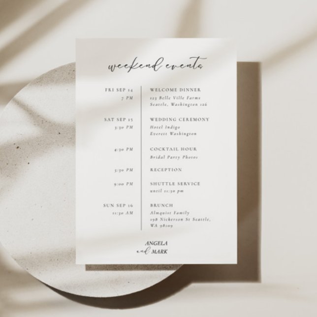 Modern Wedding Itinerary Weekend Timeline Schedule Invitation (Creator Uploaded)