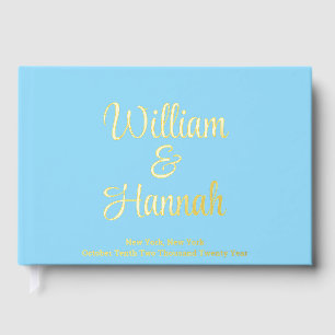 Modern Wedding Light Blue with Gold Foil Hardcover Guest Book