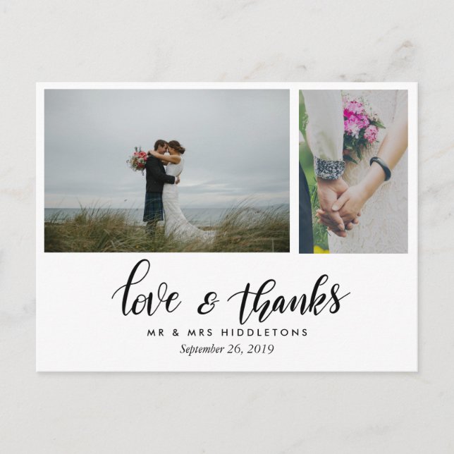 Modern Wedding Love And Thanks | Two Photos Postcard (Front)