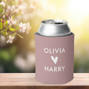 Modern Wedding Love Heart Can Cooler   Dusty Rose