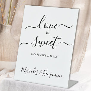 Modern Wedding Love Is Sweet Personalised Table Pedestal Sign