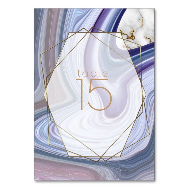 Modern Wedding Marbleised Purple Rose Agate Table Number (Front)