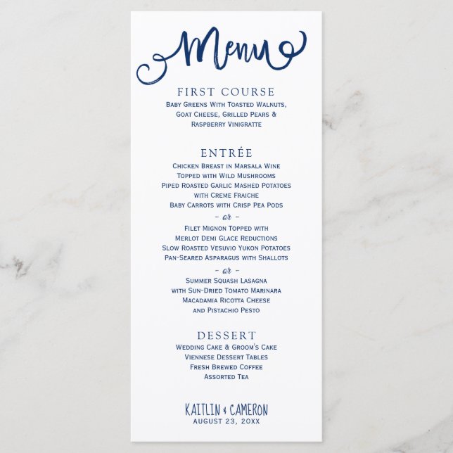 Modern Wedding Menus | Typography (Navy Blue) (Front)
