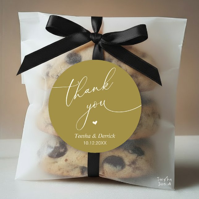 Modern Wedding Minimal Thank You Cute Heart Gifts Classic Round Sticker (Modern Wedding Minimal Thank You Cute Cute Little Heart Gifts Classic Round Sticker in Yellow Gold)