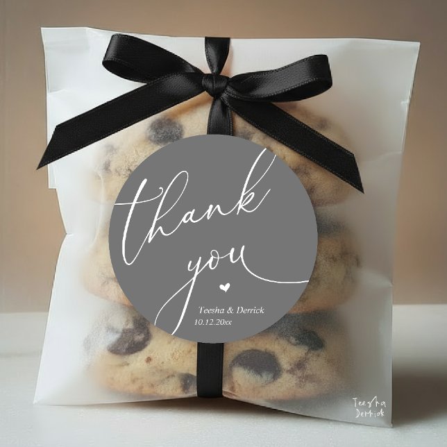 Modern Wedding Minimal Thank You Cute Heart Gifts Classic Round Sticker (Modern Wedding Minimal Thank You Cute Cute Little Heart Gifts Classic Round Sticker in Dark Grey)