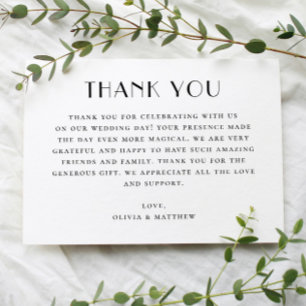 Modern Wedding Minimalist Black & White Elegant Thank You Card