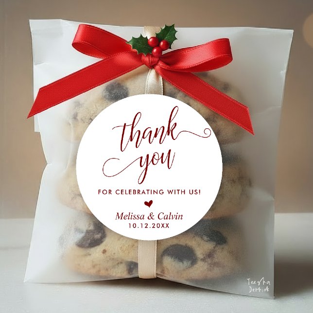 Modern Wedding Minimalist Thank You Gifts Classic Round Sticker (Modern Wedding Minimalist Thank You Gifts Classic Round Sticker favors in red heart burgundy wine)