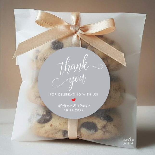 Modern Wedding Minimalist Thank You Gifts Classic Round Sticker (Modern Wedding Minimalist Thank You Gifts Classic Round Sticker favors in chill grey)