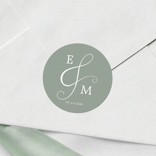 Modern Wedding Monogram Elegant Ampersand Classic Round Sticker (Creator Uploaded)