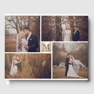 Modern Wedding Monogram Gold 4 Photo Collage Guest Book