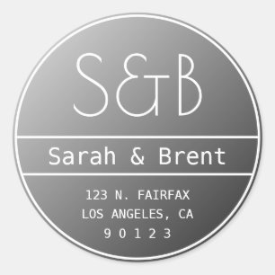 Modern Wedding Monogram & Gradient Grey Ombre Classic Round Sticker