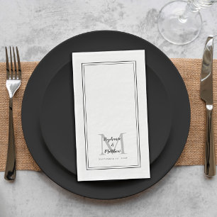 Modern Wedding Monogram Names & Date Black White Napkin
