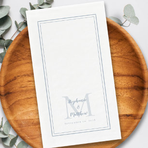 Modern Wedding Monogram Names & Date Dusty Blue Napkin