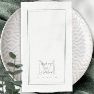 Modern Wedding Monogram Names & Date Sage Green Napkin