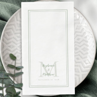 Modern Wedding Monogram Names & Date Sage Green Napkin