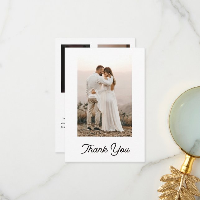 Modern Wedding Monogram Thank You 4 Photo Collage (Front/Back In Situ)