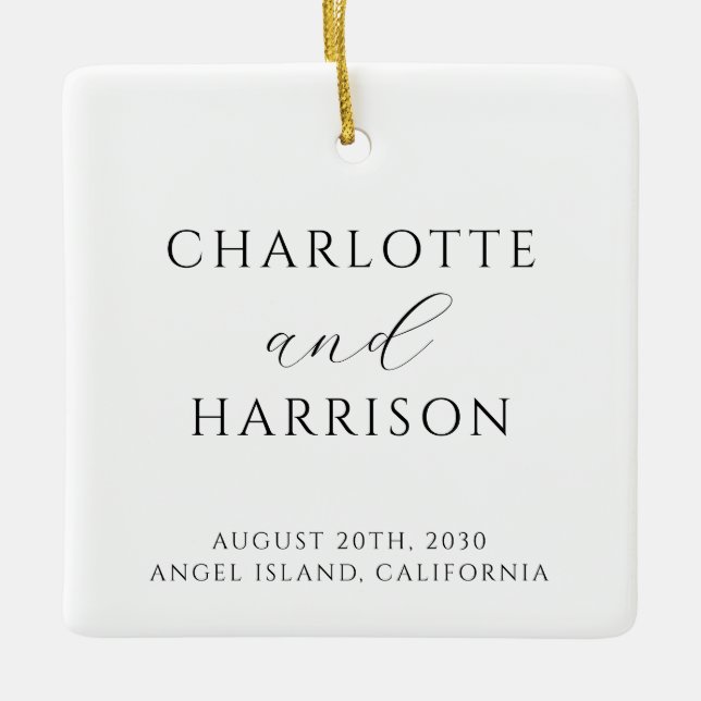 Modern Wedding Names Ceramic Ornament (Front)