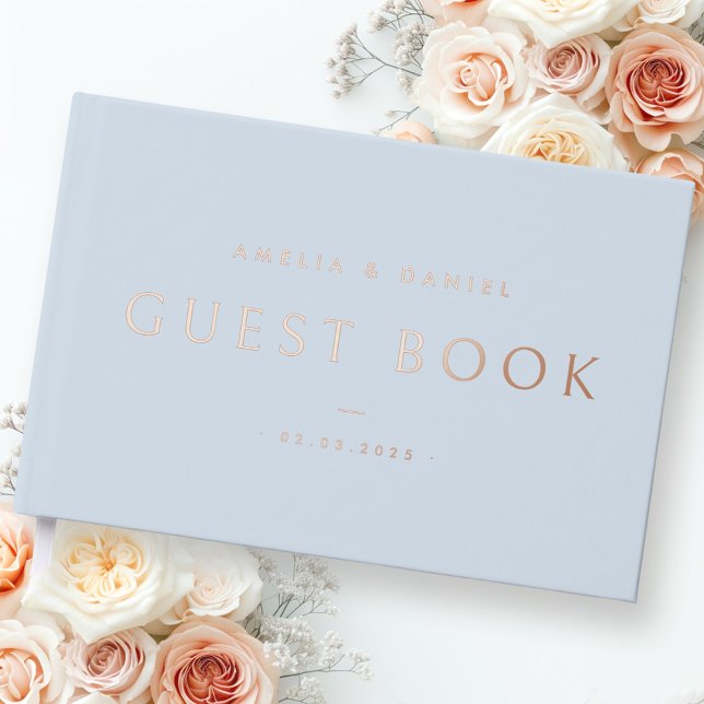 Modern wedding names date light dusty blue real guest book (Modern wedding names date light dusty blue real foil guest book)