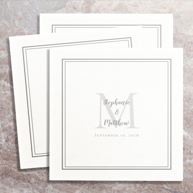 Modern Wedding Names & Date Monogram Grey Cocktail Napkin (Creator Uploaded)
