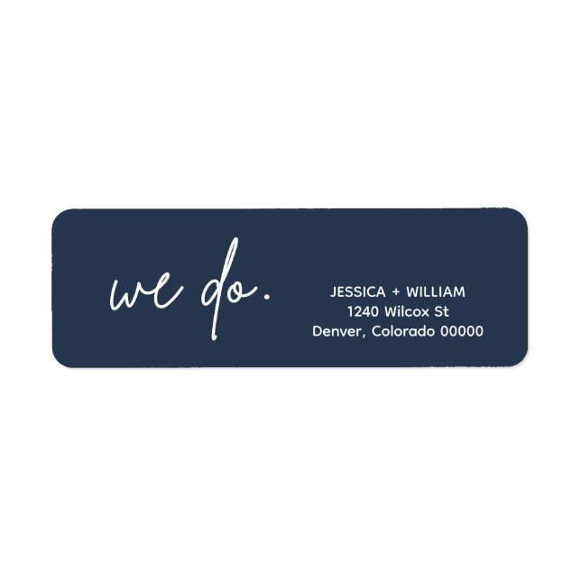 Modern Wedding Navy Blue Return Address Label (Front)