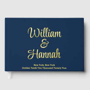 Modern Wedding Navy Blue with Gold Foil Hardcover Guest Book